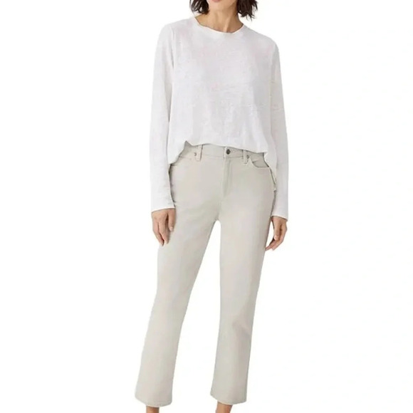 Eileen Fisher Women’s Straight Leg Raw Hem Jeans in Light Grey Size 16 - Picture 1 of 6